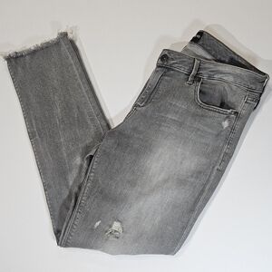 Lucky Brand Jeans Women Gray Distressed Frayed Hem Straight Leg‎ Denim Waist 34